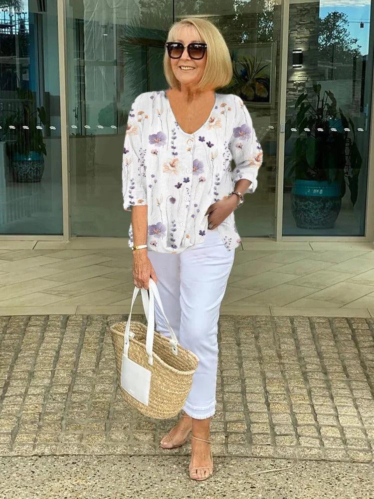 Isabelle | Cotton and Linen Floral Top