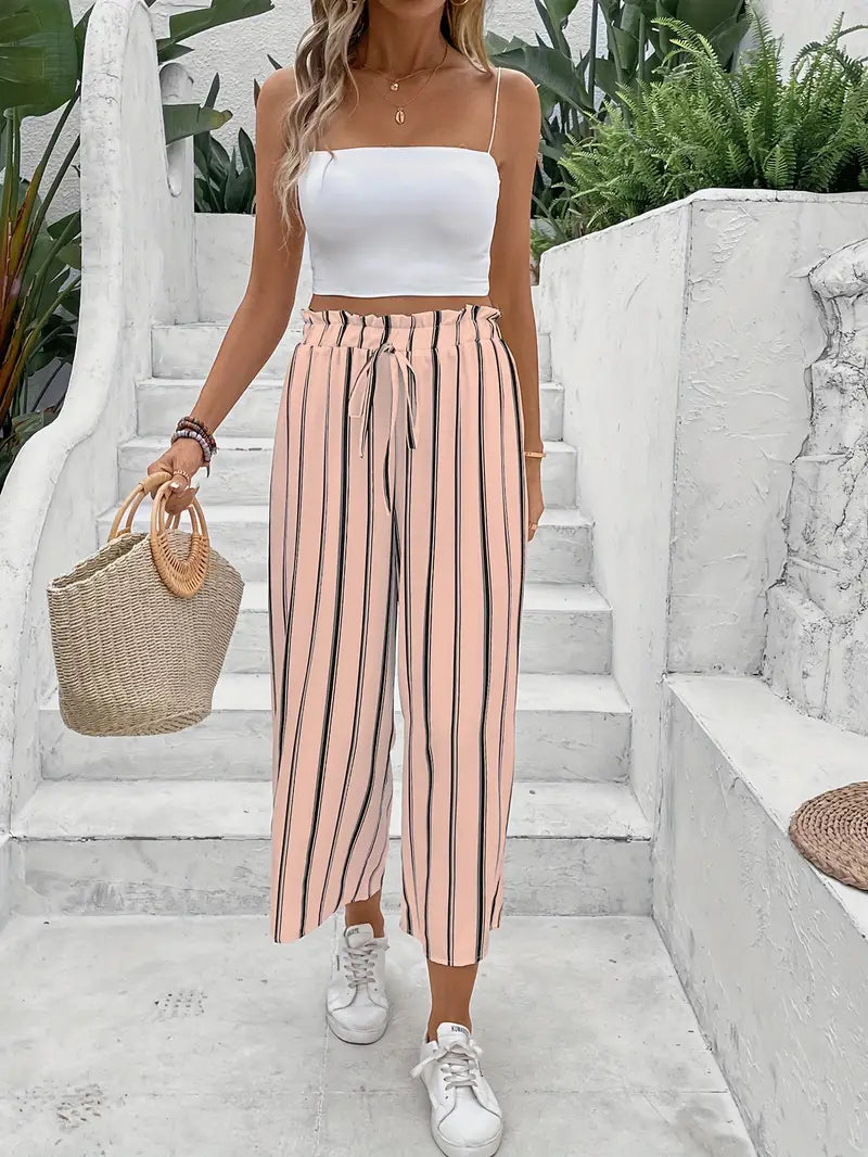 Amaya - Striped Drawstring Palazzo Pants