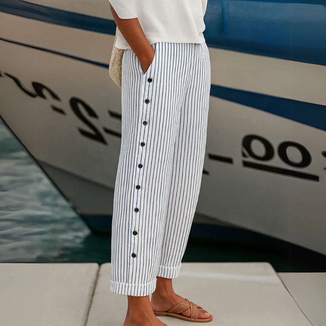 Seabreeze-Stripe Button Trousers
