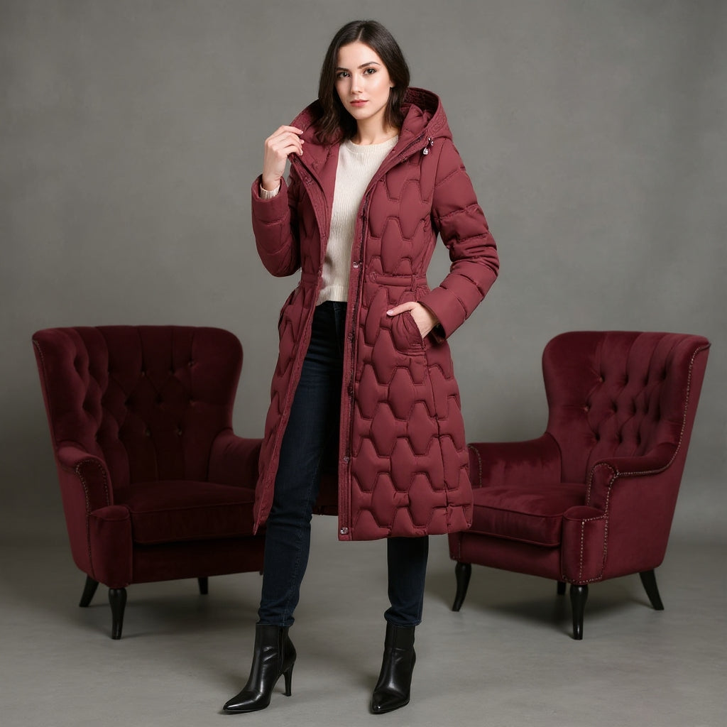 Olivia | Long Quilted Hooded Coat