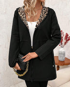 Reversible Hooded Coat with Leopard Print