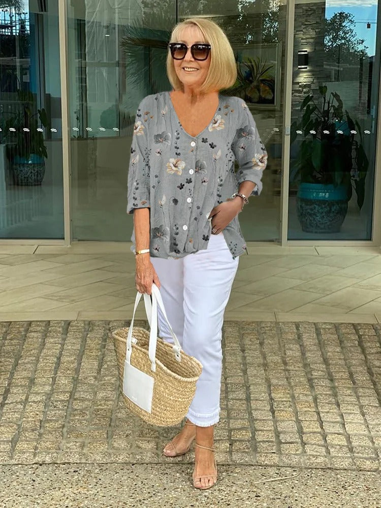 Isabelle | Cotton and Linen Floral Top