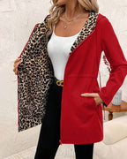 Reversible Hooded Coat with Leopard Print