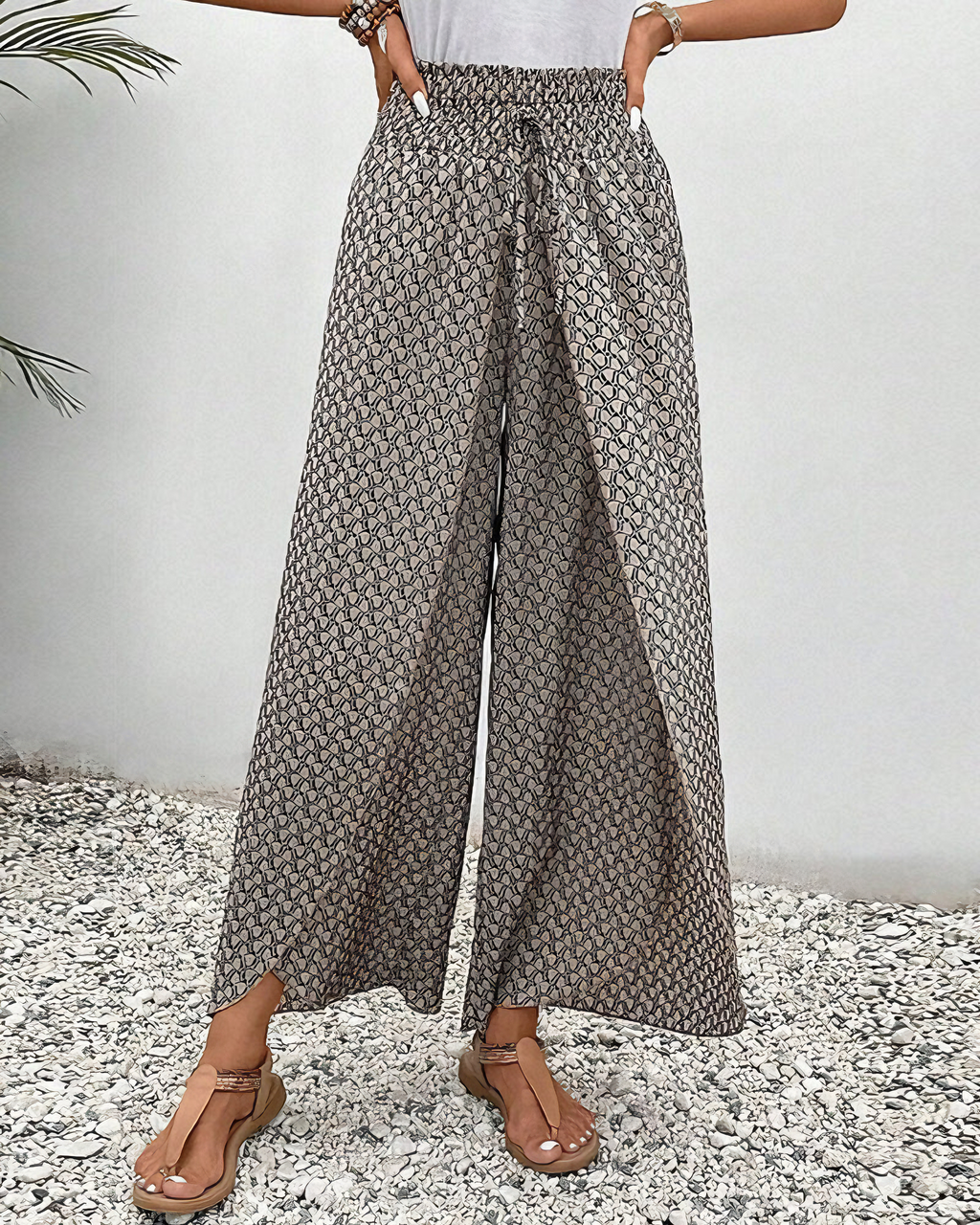 Sahara-Drift Printed Palazzo Trousers