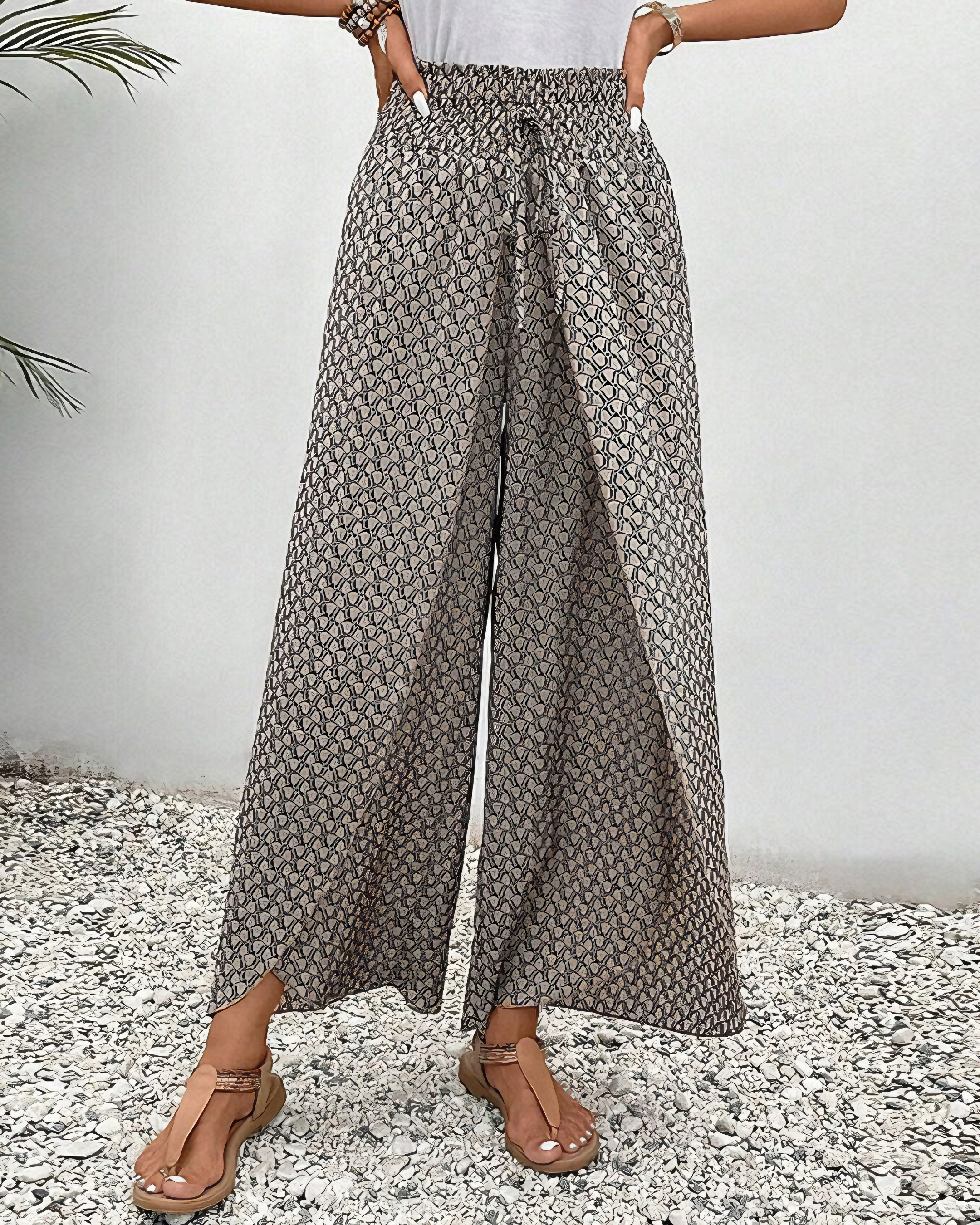 Sahara-Drift Printed Palazzo Trousers