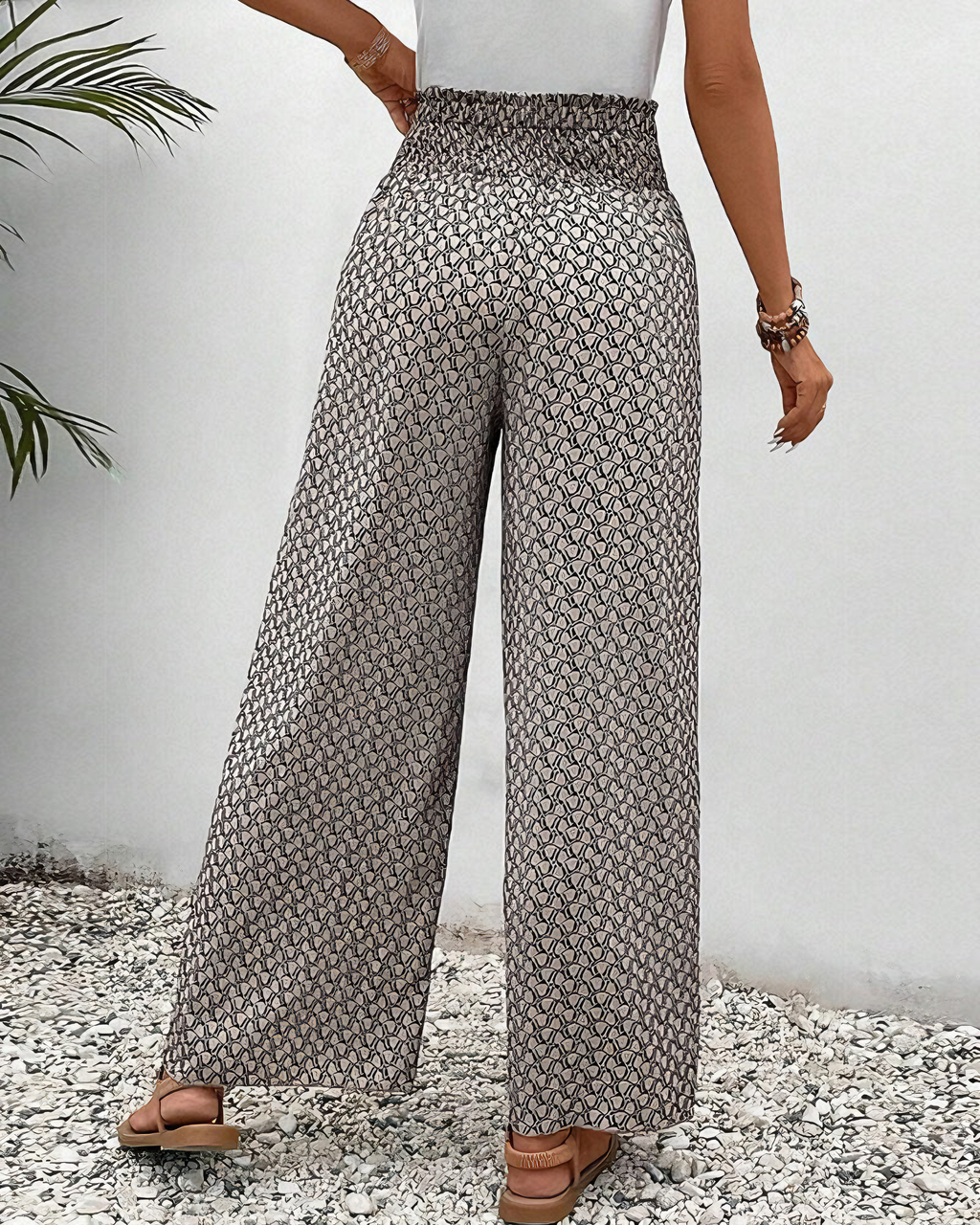 Sahara-Drift Printed Palazzo Trousers