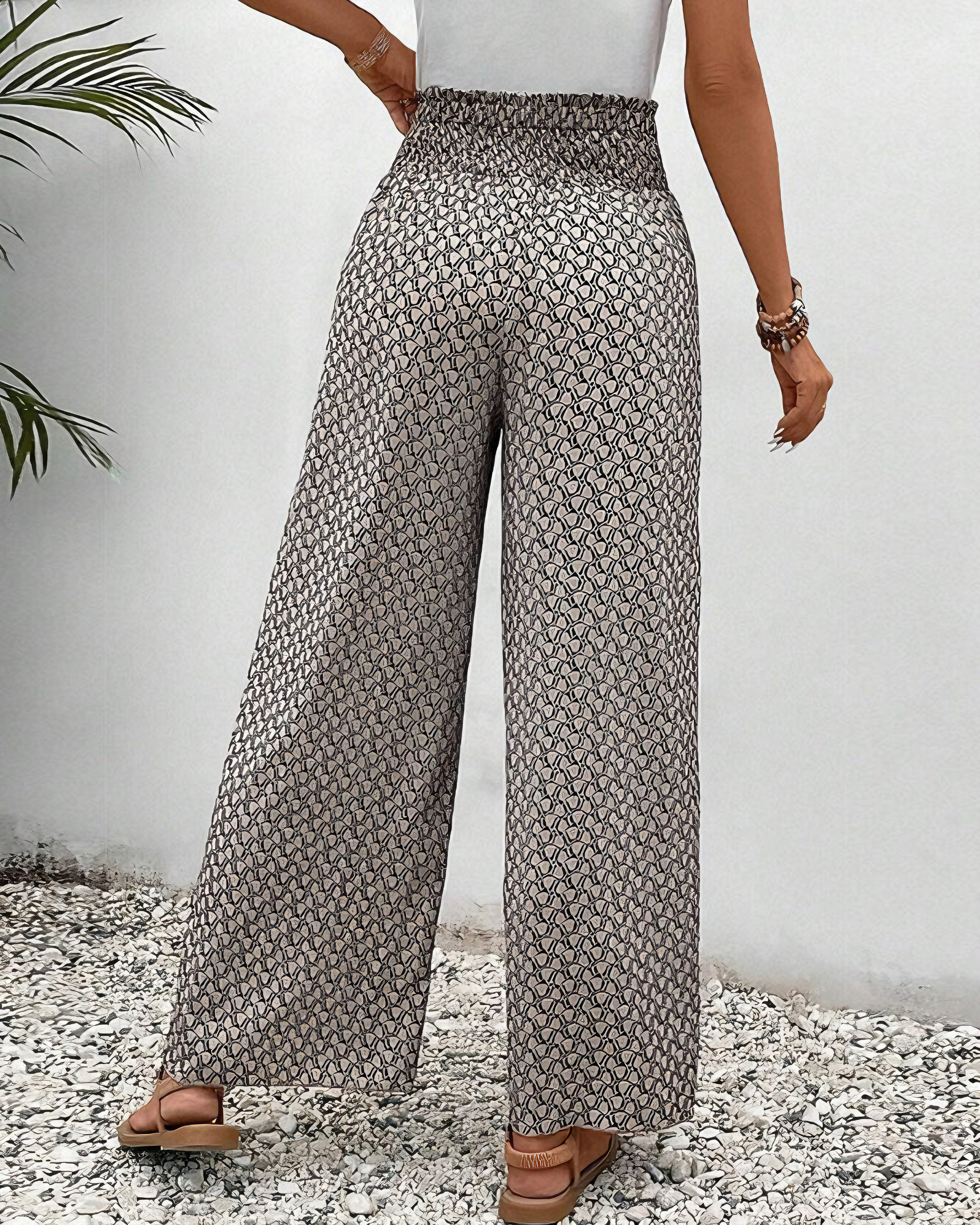 Sahara-Drift Printed Palazzo Trousers