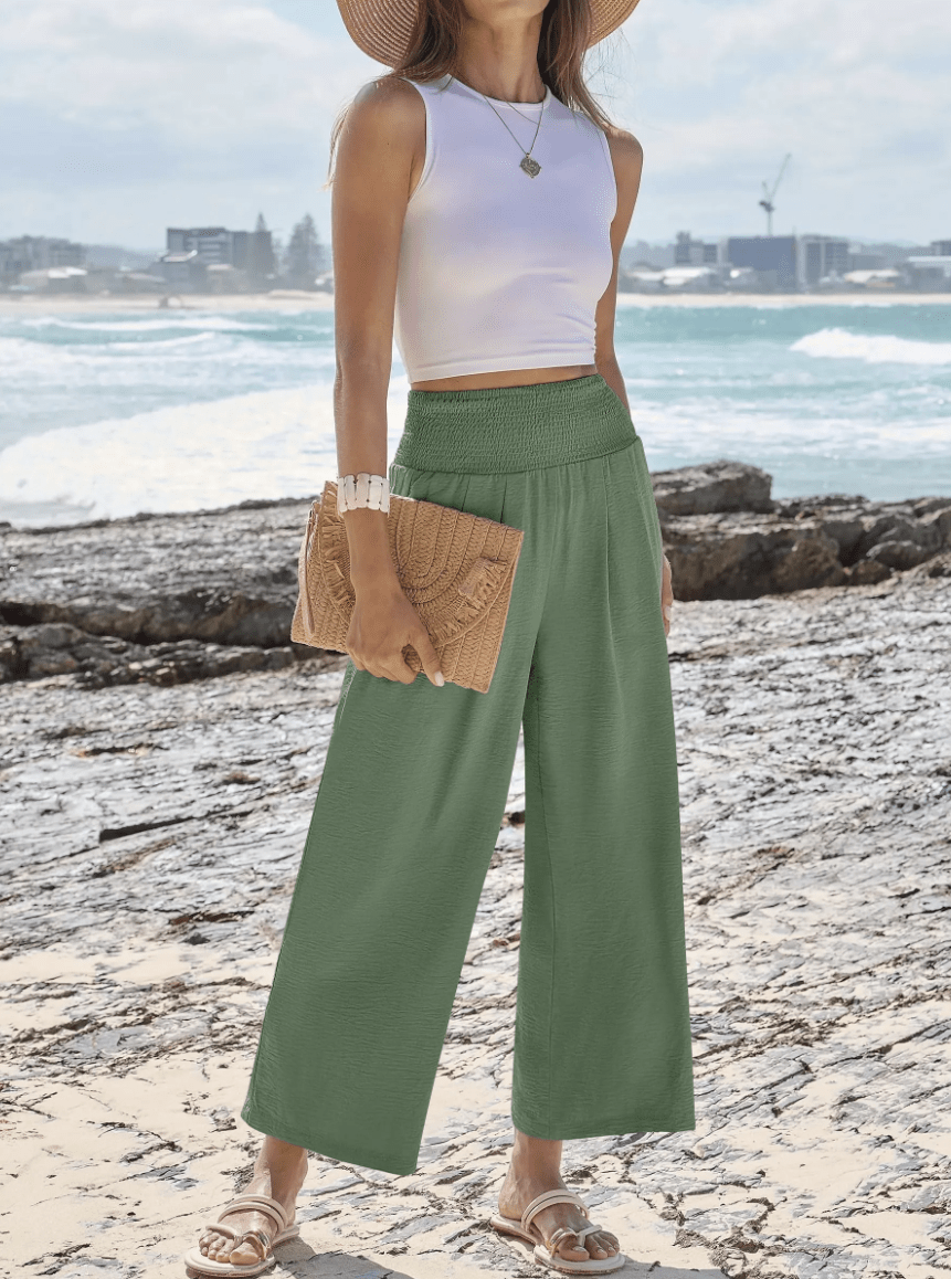 Women's Smocked Waist Wide Leg Palazzo Pants