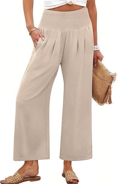 Women's Smocked Waist Wide Leg Palazzo Pants